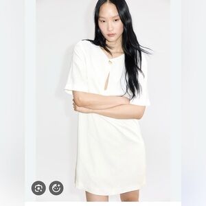 Linen-Blend Dress White H&M size L